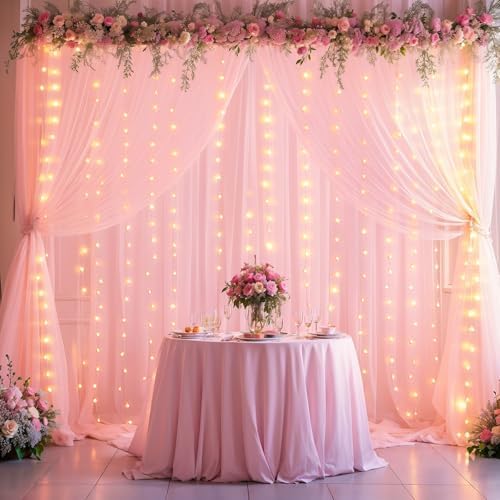 Wish Care 20x10FT Pink Wrinkle Free Backdrop Curtains with Lights String for Parties - Photo Curtain Backdrop with Lights for Wedding Decorations, Bridal Baby Shower Birthday Party Photography - Image 6
