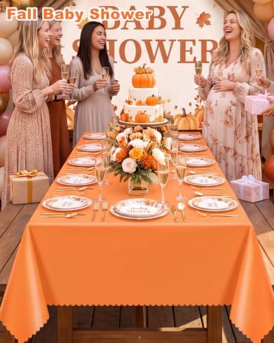 NatNarr 3 Pk Orange Plastic Tablecloth Scalloped Fall Halloween Table Cloth - Image 5