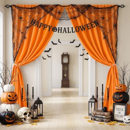 Orange Backdrop Curtains 20ftx8ft Halloween Polyester Photo Drapes - Image 3