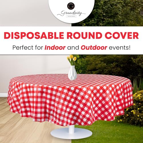 Grandipity Plastic Table Cloth Disposable 12 Pack 84" Round Red Gingham - Image 5