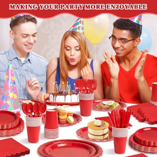 Vyntra 175 Pcs Red Paper Plates and Napkins Party Supplies - Image 7