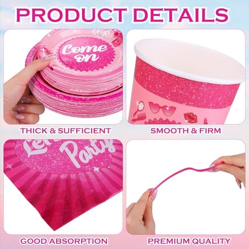 Kochorie 400 Pieces Let's Go Girls Party Tableware Sets Including Disposable Paper Plates Cups Napkins Cutlery Serves 50 for Birthday Disco Pink Cowgirl Bachelorette Party Decorations - Image 4