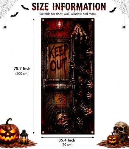 Halloween Horror Door Banner 35.4 x 78.7 Inch Polyester Door Cover, Creepy Quarantine Door Entrance Decoration for Front Door Porch Entryway Haunted House Seasonal Home Decor - Image 2