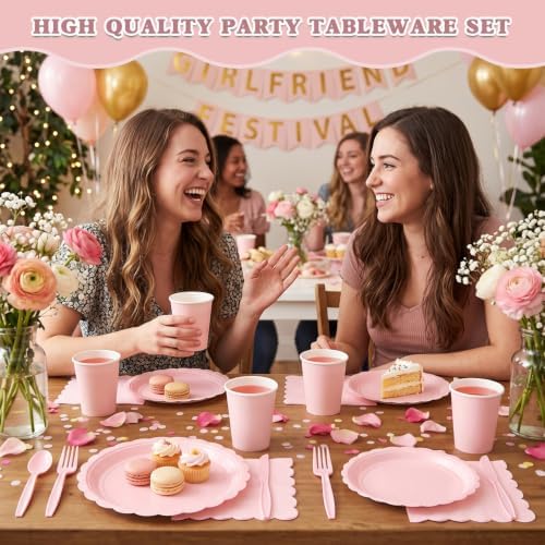 Vyntra 350 Pcs Light Pink Paper Plates and Napkins Party Supplies - Image 6