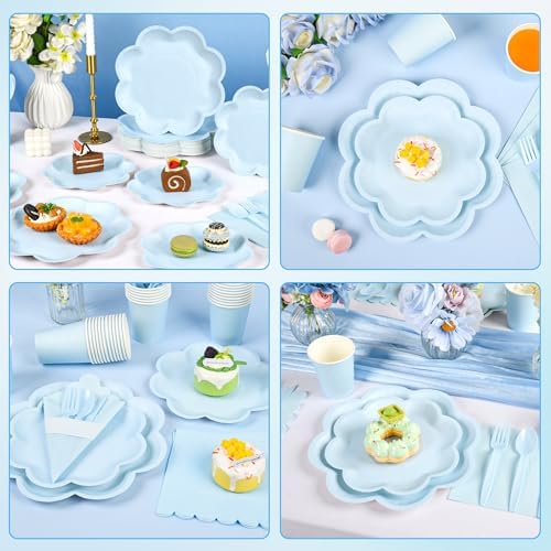 350 Pcs Light Blue Paper Plates and Napkins Set Serve for 50 Guests - Image 7