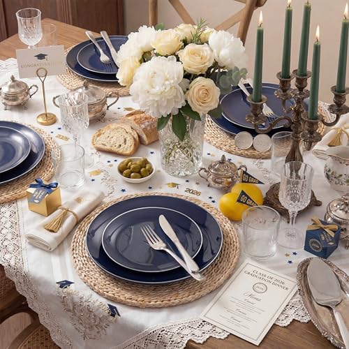 KIRE 200PCS Blue Plastic Plates with Silver Rim - Navy Blue Plastic Plates Include 100 Dinner & Dessert Plate - Heavy Duty Dark Blue Disposable Plate for Wedding/Parties/Christmas/Hanukkah - Image 5