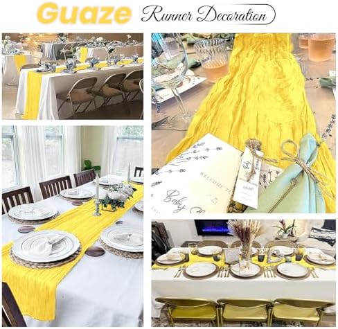 16 Pack Lemon Yellow Cheesecloth Table Runner 20 x 120 inch Gauze Table Runners 10 FT Long,Semi Sheer Boho Cheese Cloth Fabric Table Runner Bulk for Party,Wedding,Baby Shower,Bridal Shower Decoration - Image 4