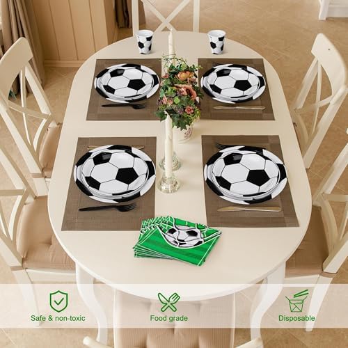Kochorie 144 Pieces Soccer Party Supplies, Sports Tableware Sets Including Disposable Paper Plates Napkins Cups Forks Serves 24 for Soccer Games Birthday Football Party Decorations - Image 5