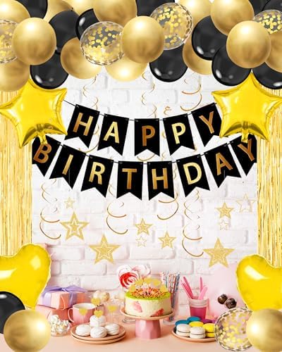 Black Gold Happy Birthday Party Decorations with Banner Balloons for men - Image 5