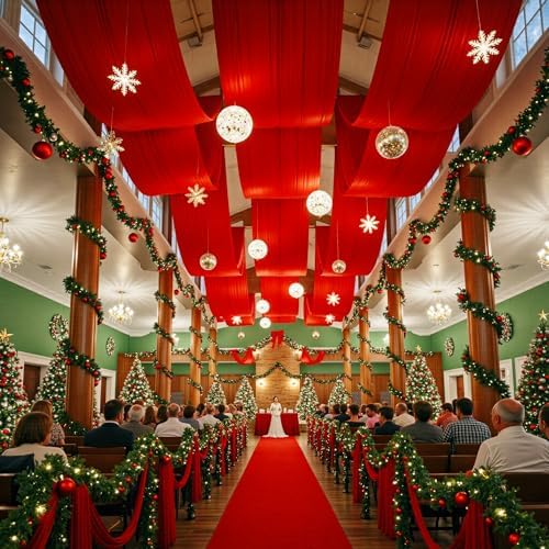 10ftx40ft Red Ceiling Curtain for Christmas Parties by PartyVillage