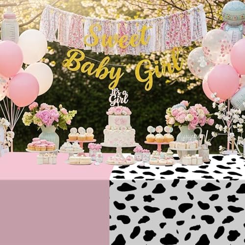 12 Pack Cowgirl Baby Shower Plastic Tablecloth for Rectangle Tables, Cow Print Western Disposable Table Cover, Pink Rustic Table Cloth for Western Farm Cowboy My First Rodeo Baby Shower Party Decor - Image 4