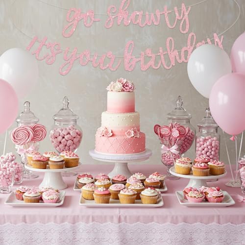 BEISHIDA Dark Pink Pre-Strung Go Shawty It's Your Birthday Banner Decor - Image 6