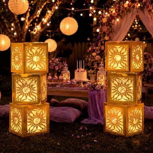 Novabright 6 Sets Princess Sun Party Decoration Boxes with Lights Large 12 Inch Gold Lantern Boxes for Princess Birthday Wedding Decor - Image 3