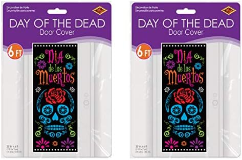 Beistle Day Of The Dead Door Covers – 2 All-Weather Día de los Muertos Plastic Door and Wall Decorations, Sugar Skull Design for Halloween Parties, Cultural Celebrations and Fiesta Events, 6' x 30" - Image 2