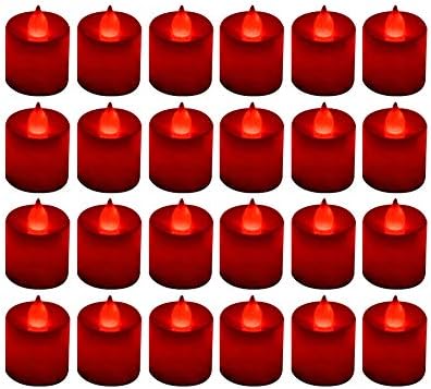 LANKER 24 Pack Flameless Led Tea Lights Candles, Flickering Red Candles (Red) by LANKER