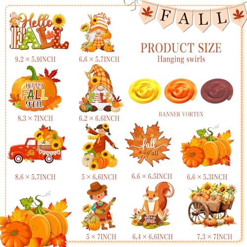 Fall Party Decorations Hanging Swirls, 22pcs Thanksgiving Hanging Decorations Autumn Pumpkin Thanksgiving Party Supplies,Fall Ceiling Decorations for Office Home - Image 6