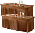 Wish Care 2 Pack Brown Spandex Table Clothes for 4 Foot Rectangle Tables, 4FT Wrinkle Free Fitted Tablecloths Ruffles Design Table Cover for Party, Banquet, Wedding and Events by WishCare