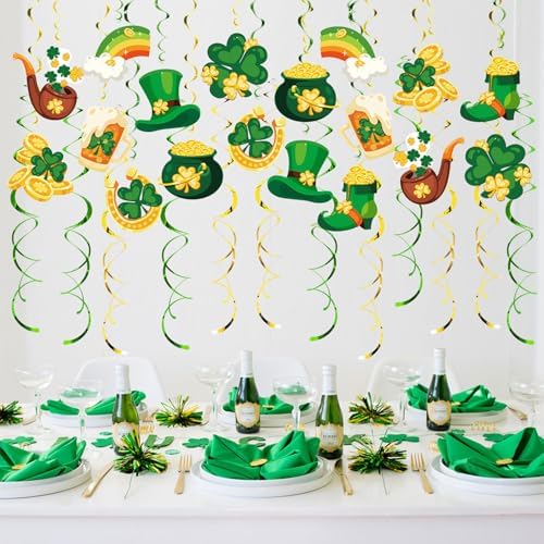 St. Patrick's Day Party Streamers, 48 PCS Irish Theme Hanging Swirl Decorations - Shamrock, Leprechaun Hat & Pot of Gold for Holiday, Birthday & Party Decor by AimtoHome