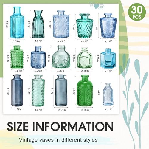 Yaomiao 30 Pcs Glass Bud Vases Centerpieces, Blue Green Series - Image 2