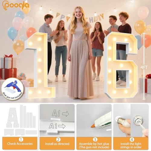 Pooqla 4 FT Marquee Numbers, Light Up Number 9 9th Birthday Decorations - Image 6