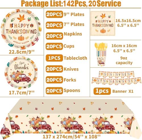 Fall Plates and Napkins Party Supplies, 142pcs Thanksgiving Party Decorations Happy Fall Maple Leaves Tableware Set for Fall Harvest Thanksgiving Birthday Party Decorations - Image 2