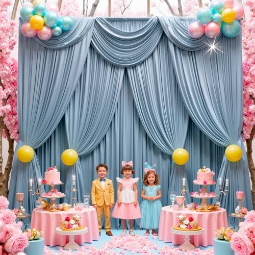 40 ft x 10 ft Wrinkle Free Dusty Blue Backdrop Curtain for Parties, 8 Panels 10ft Polyester Dusty Blue Photo Backdrop Drapes for Graduation Birthday Wedding Party Stage Curtains - Image 4