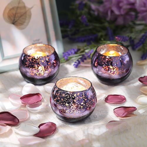 LETINE Purple Mercury Glass Votive Candle Holders - Set of 36 | Elegant Gold Tealight Candle Holders for Table Centerpieces, Weddings, Rehearsal Dinners, Halloween & Thanksgiving Decorations Indoor - Image 4