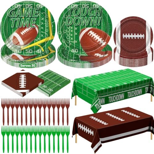 122 Pcs Football Plates and Napkins Serves 30 Guests Football Table Cloth by QZYL