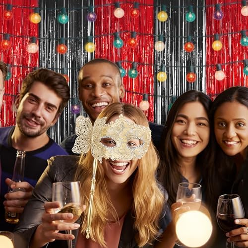 5 Pack 3.28ft x 6.56ft Red&Black Tinsel Foil Fringe Curtains, Photo Booth Backdrop Party Decorations for Birthday Wedding Baby Shower Graduation Bachelorette New Years - Image 5