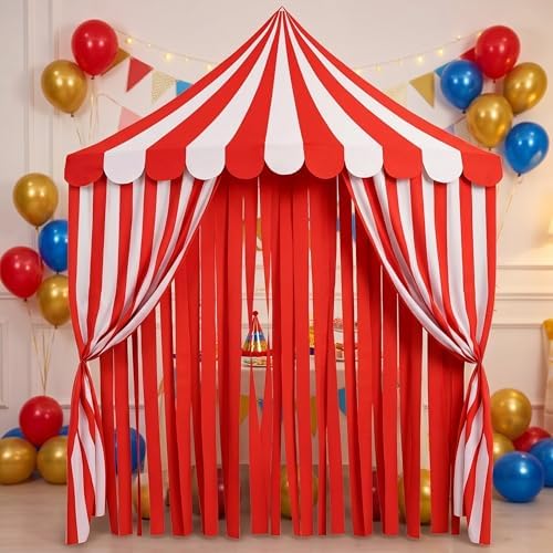 Breling 4 Pcs Carnival Circus Decor Backdrop Tent with Canopy, red White by Breling