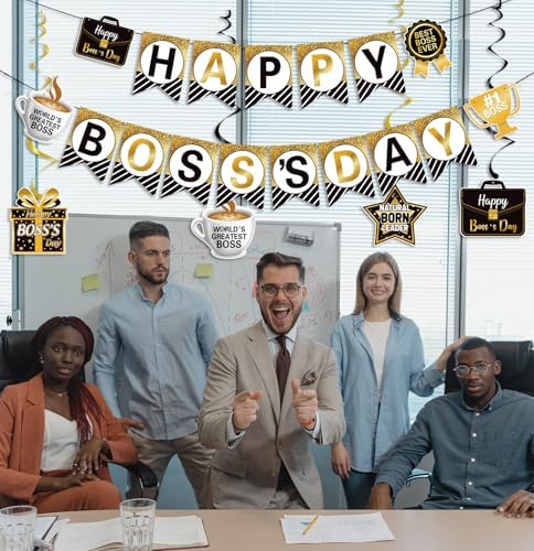 Happy Boss's Day Banner International Boss Day Paper Bunting Banner Boss's Day Best Boss Ever #1 Boss Party Banner for Office Wall Mantel Fireplace Party Hanging Decorations Supplies - Image 7