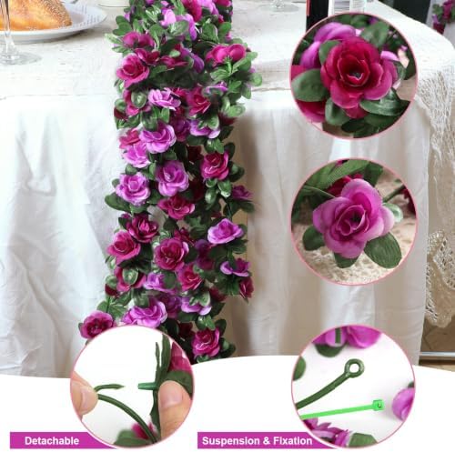 2 Pcs 16.5Ft Flower Garland Rose Vines, Orange Floral Garland Flower Vines - Image 3