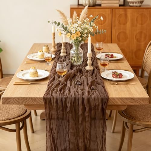 6Pcs Nude Cheesecloth Table Runner, 10FT Rustic Nude Gauze Table Runner 35*120inch Boho Runner for Wedding Bridal Shower Baby Shower Table Centerpiece Decorations - Image 5