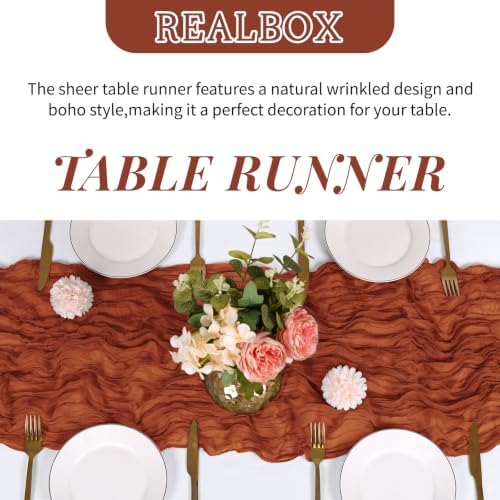 6 Pack Terracotta Cheesecloth Table Runner 17x108 Inch Semi Sheer Boho Gauze Cheese Cloth Fabric Table Runners Table Decor for Wedding Party Baby Shower Birthday Home Decor Garden Farmhouse - Image 4