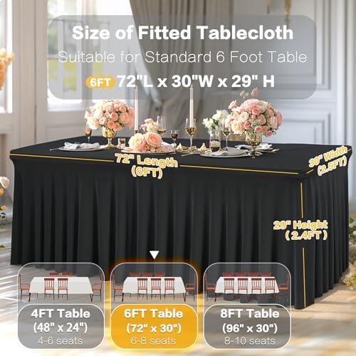 Shillance 2 Packs Black Spandex Table Covers 6 Foot, Fitted Stretch Table Cloth with Skirts 72x30 Inch, Wrinkle-Free Floor Length Rectangle Tablecloths for Trade Show Weddings Parties Banquets Events - Image 3
