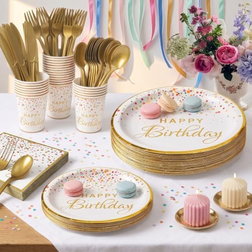 175PCS White Happy Birthday Plates Dinnerware Set, Napkins & Cups, Serve 25 - Image 6