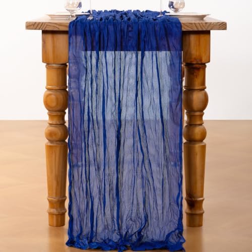 DeZerlor Royal Blue Cheesecloth Table Runners 4 Pack Summer Boho Runners - Image 3