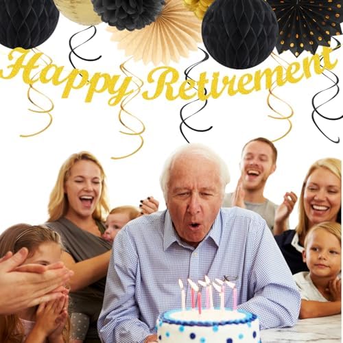 Black Gold Happy Retirement Party Decorations Banner Women Men Huglony - Image 4