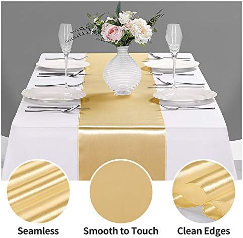 10-Pack Satin Table Runner Light Gold 12 x 108 inches Long, Table Runners for Wedding, Birthday Parties, Banquets Decorations（10 Pack, 12x108 Inch, Light Gold） - Image 3