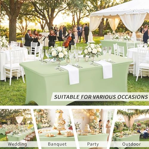 Fixwal 2 Pack 6FT Sage Green Birthday Tablecloth Spandex Table Cover - Image 7