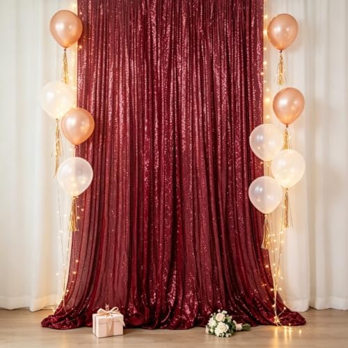 ShinyBeauty Burgundy Sequin Backdrop Curtain 4x6ft for Wedding Party Decor by ShinyBeauty