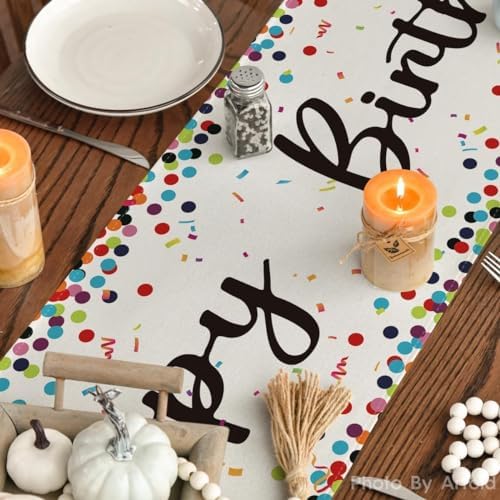 Artoid Mode Polka Dot Beige Happy Birthday Table Runner, Seasonal Kitchen Dining Table Decoration for Home Party Decor 13x72 Inch - Image 4