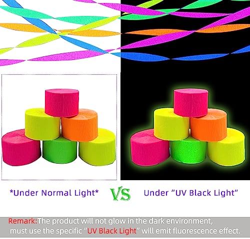 400 feet Glow Party Neon Streamer Decorations Glow Crepe Paper Streamers UV Reactive Fluorescent Neon Paper Streamers Glow in The Dark Party Supplies and Decorations Wedding Birthday Blacklight Party - Image 6