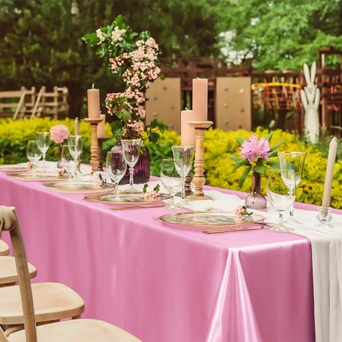 TURSTIN 8 Pack Pink Satin Tablecloth 102 x 58 Inch Overlay Table Cove - Image 6