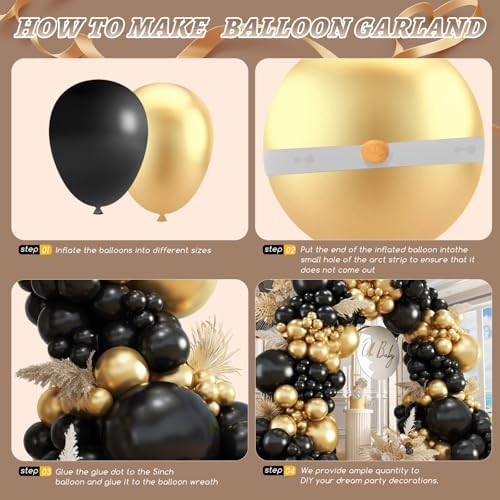 412Pcs Black and Gold Balloons Garland Arch Kit,18 12 10 5 Inch Different Size Black and Metallic Gold Balloons for Graduation Birthday Wedding Party Decorations - Image 3