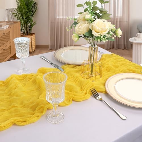12 Pack 10Ft Lemon Yellow Cheesecloth Table Runner 23 x 120 Inch - Image 6