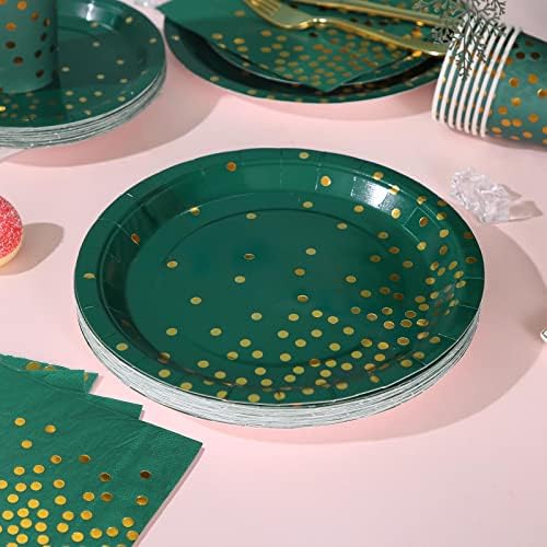 150 PCS Green and Gold Party Decorations,50 Guests Green Plates and Napkins Party Supplies,Golden Dot Paper Plates for Birthday Wedding Christmas - Image 2