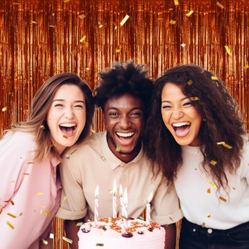 DECOCKRAT 2 Pack Foil Fringe Backdrop - Bronze Shiny Tinsel Curtains for Party Decoration/Photo Booth Props - 3.3x6.6 FT Metallic Foil Backdrop for Birthday, Wedding, Graduation, Christmas. - Image 4