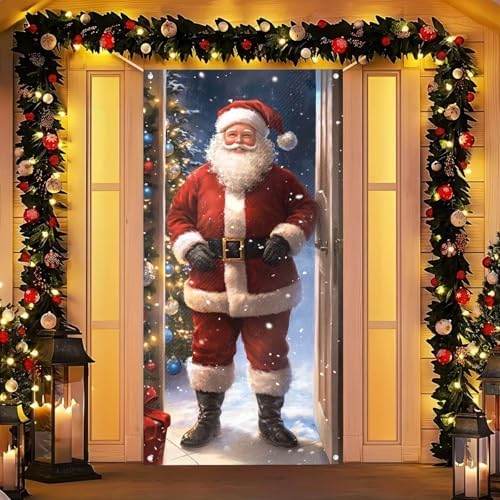 BlissYard Christmas Door Cover Pine Tree Santa 35x71 Inch Polyester by BlissYard