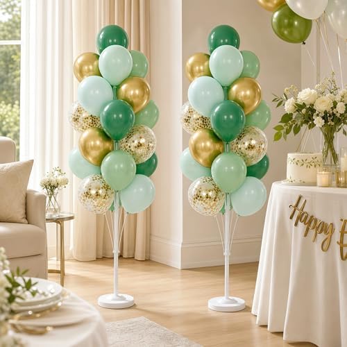 Hiins 2 Set Sage Green Gold Party Balloon Column Kit For floor Decor - Image 7